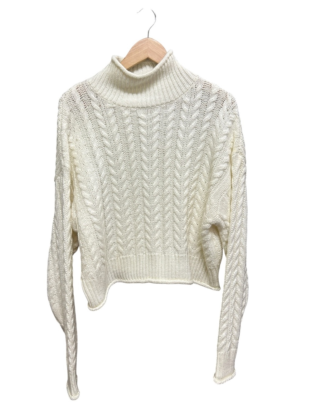 Ardene Heavy Cream High Neck Long Sleeve Cable Knit Sweater Top Size L